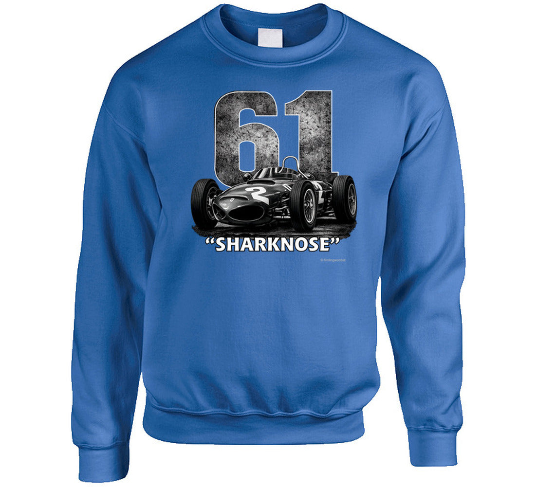 1961 Ferrari Sharknose F1 Phil Hill Champion vintage distressed graphic sweatshirt in royal blue
