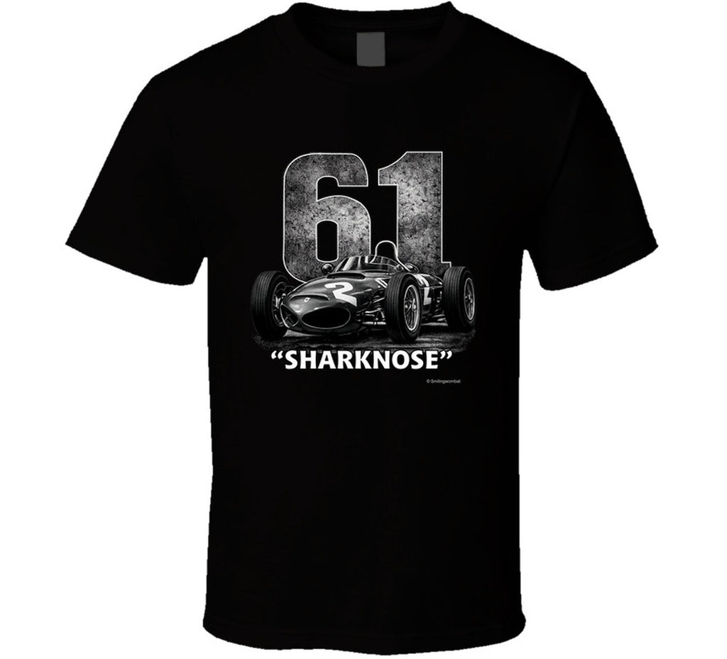 1961 Ferrari Sharknose F1 Phil Hill Champion vintage distressed graphic t-shirt in black