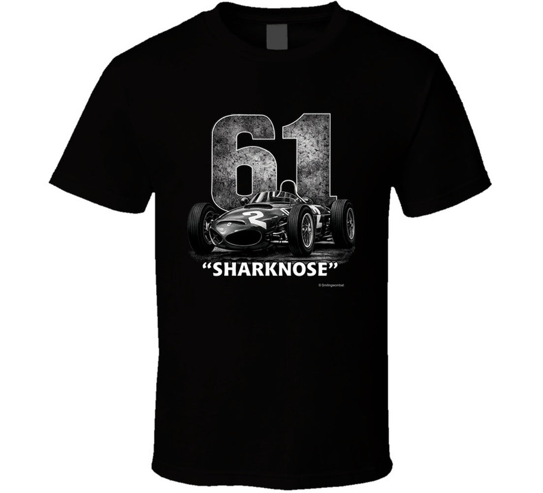 1961 Ferrari Sharknose F1 Phil Hill Champion vintage distressed graphic t-shirt in black