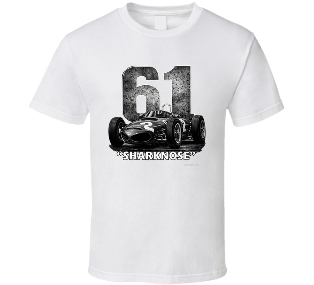 1961 Ferrari Sharknose F1 Phil Hill Champion vintage distressed graphic t-shirt in white