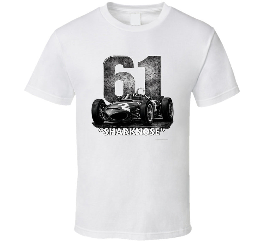 1961 Ferrari Sharknose F1 Phil Hill Champion vintage distressed graphic t-shirt in white