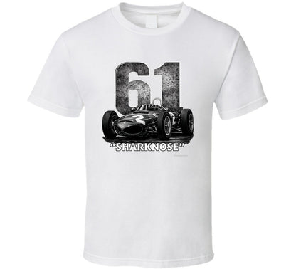1961 Ferrari Sharknose F1 Phil Hill Champion vintage distressed graphic t-shirt in white