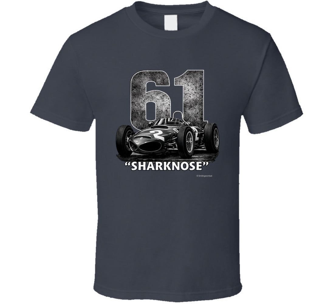 1961 Ferrari Sharknose F1 Phil Hill Champion vintage distressed graphic t-shirt in charcoal grey