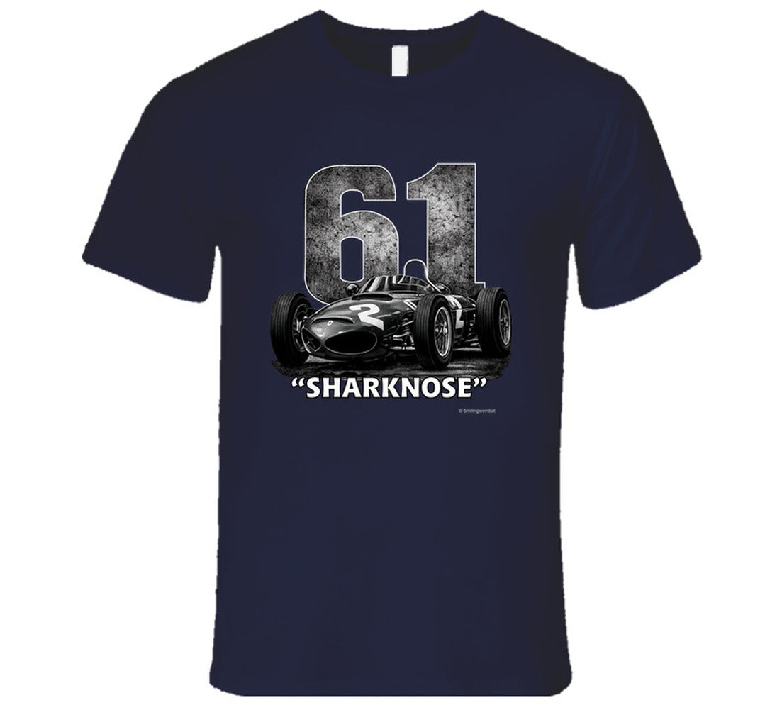1961 Ferrari Sharknose F1 Phil Hill Champion vintage distressed graphic t-shirt in navy
