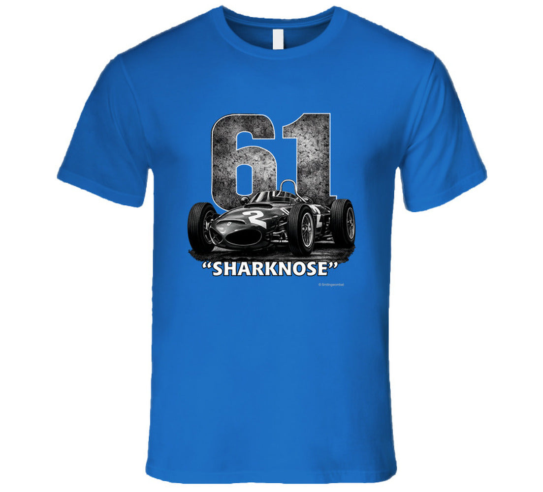 1961 Ferrari Sharknose F1 Phil Hill Champion vintage distressed graphic t-shirt in royal blue