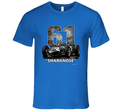 1961 Ferrari Sharknose F1 Phil Hill Champion vintage distressed graphic t-shirt in royal blue