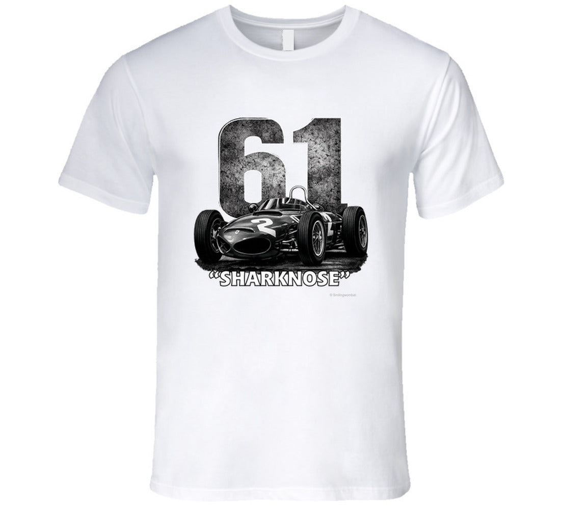 1961 Ferrari Sharknose F1 Phil Hill Champion vintage distressed graphic t-shirt in white