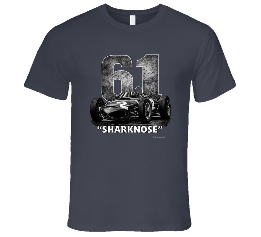 1961 Ferrari Sharknose F1 Phil Hill Champion vintage distressed graphic t-shirt in charcoal grey