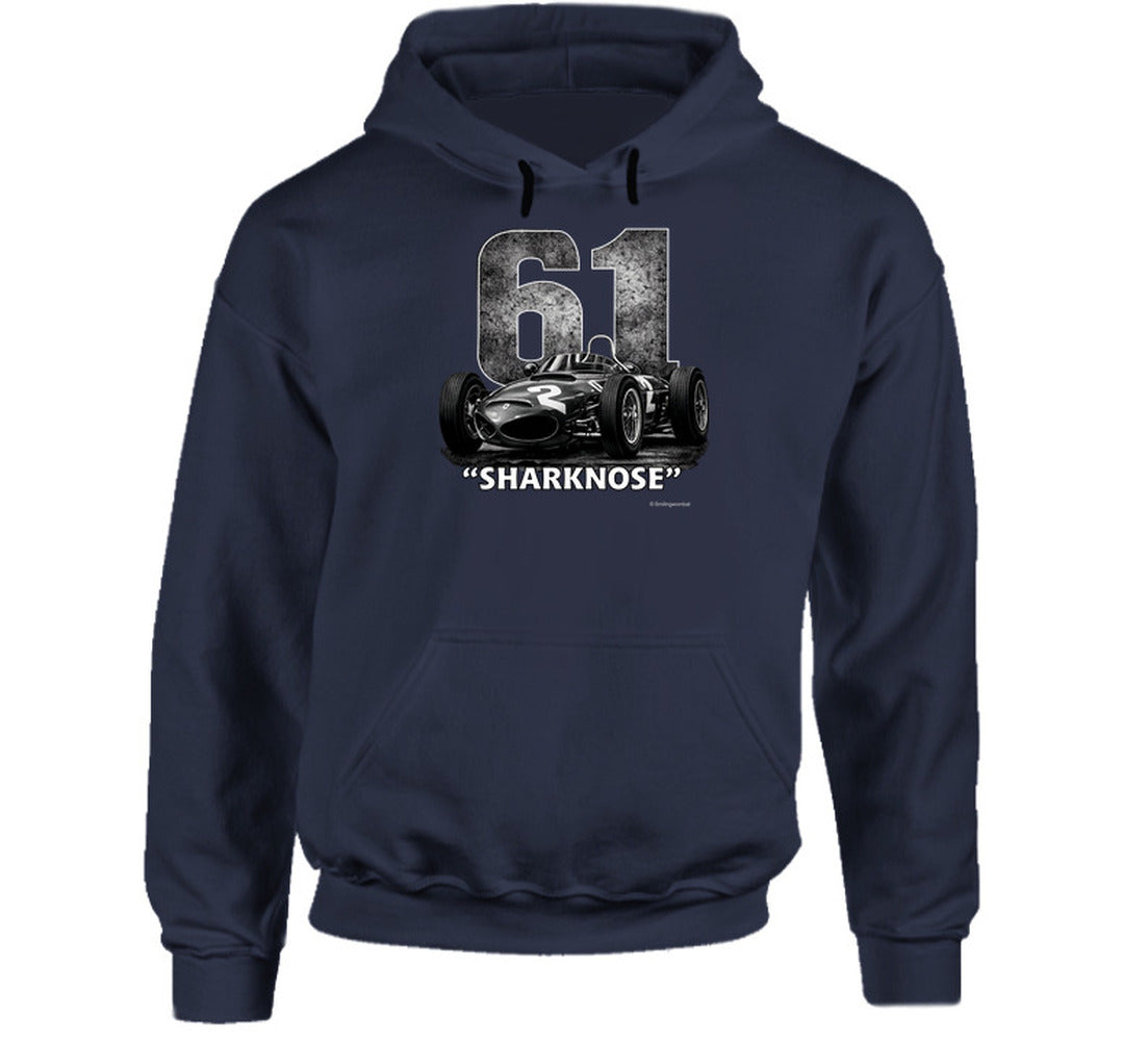 1961 Ferrari Sharknose F1 Phil Hill Champion vintage distressed graphic hoodie in navy