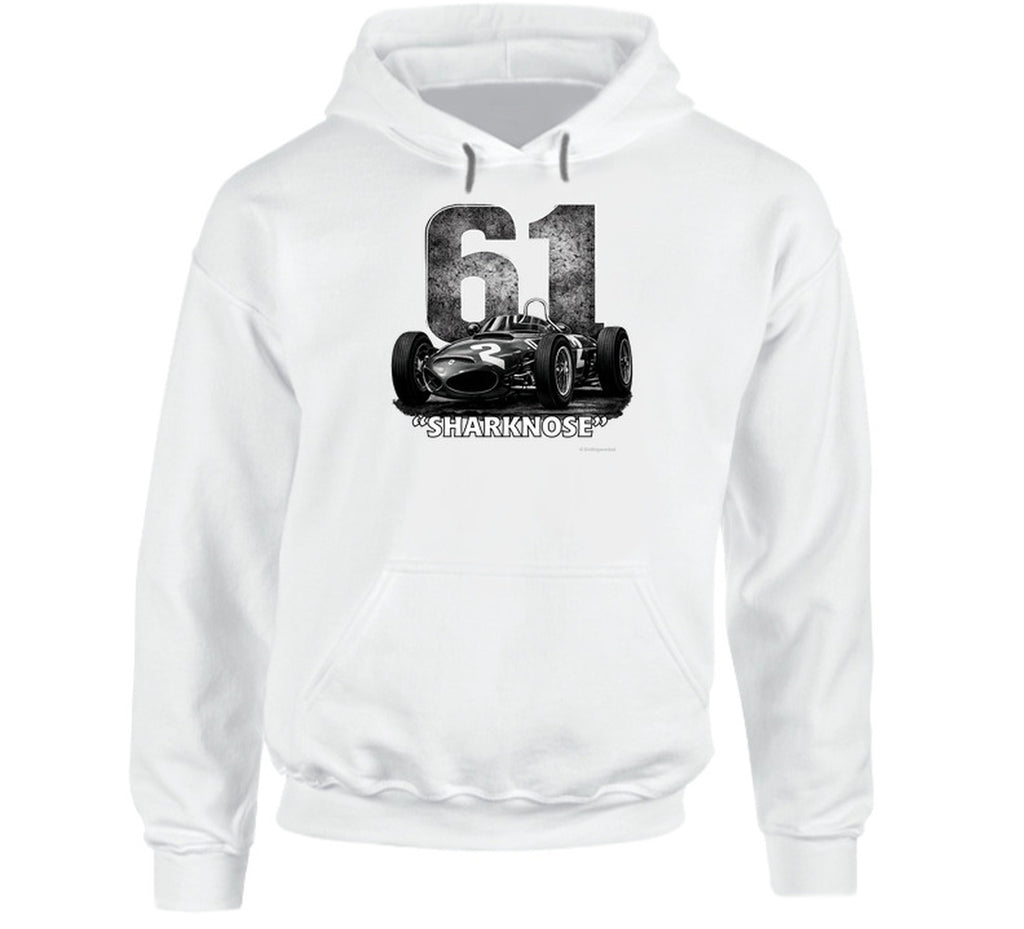 1961 Ferrari Sharknose F1 Phil Hill Champion vintage distressed graphic hoodie in white