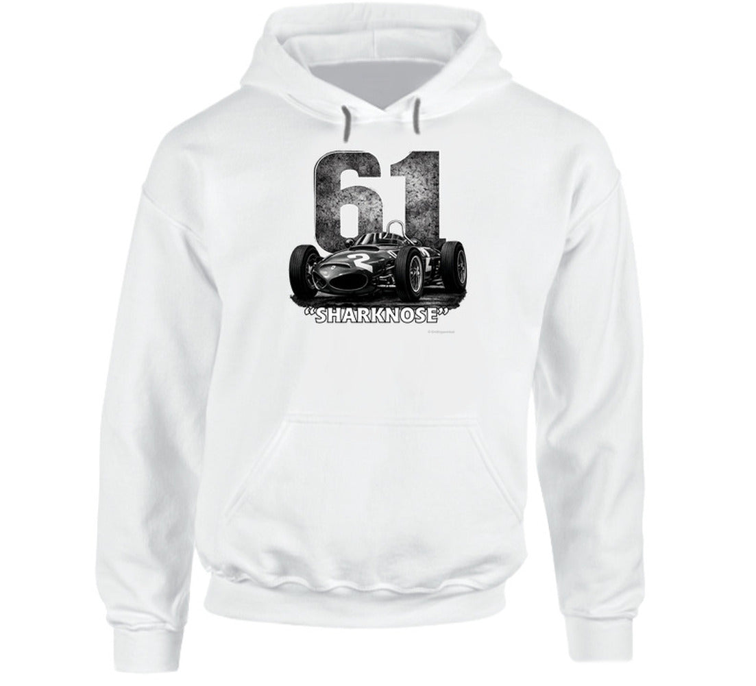 1961 Ferrari Sharknose F1 Phil Hill Champion vintage distressed graphic hoodie in white