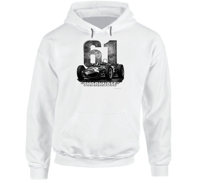 1961 Ferrari Sharknose F1 Phil Hill Champion vintage distressed graphic hoodie in white