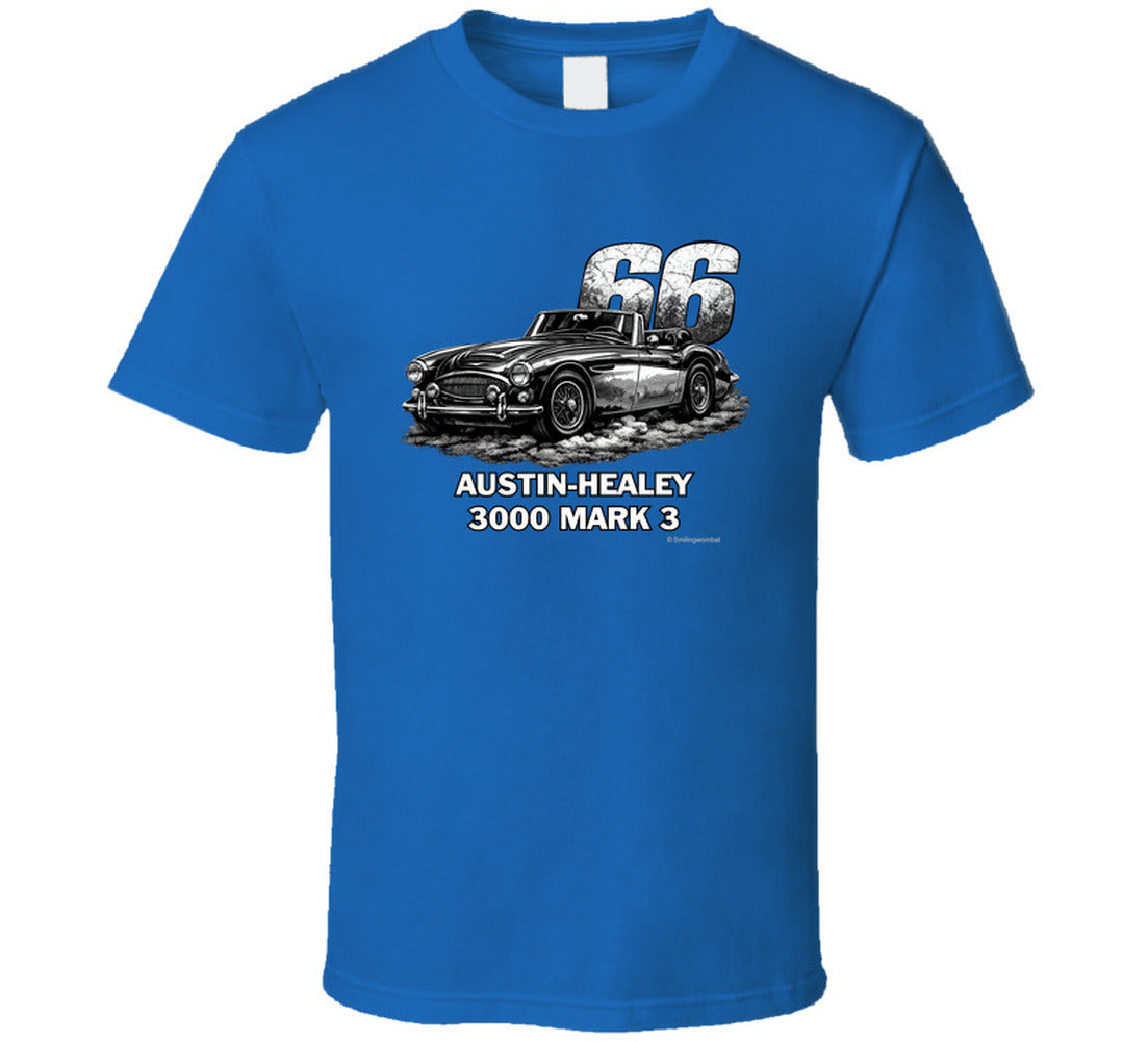 1966 Austin-Healey 3000 MK3 vintage distressed graphic t-shirt in royal blue