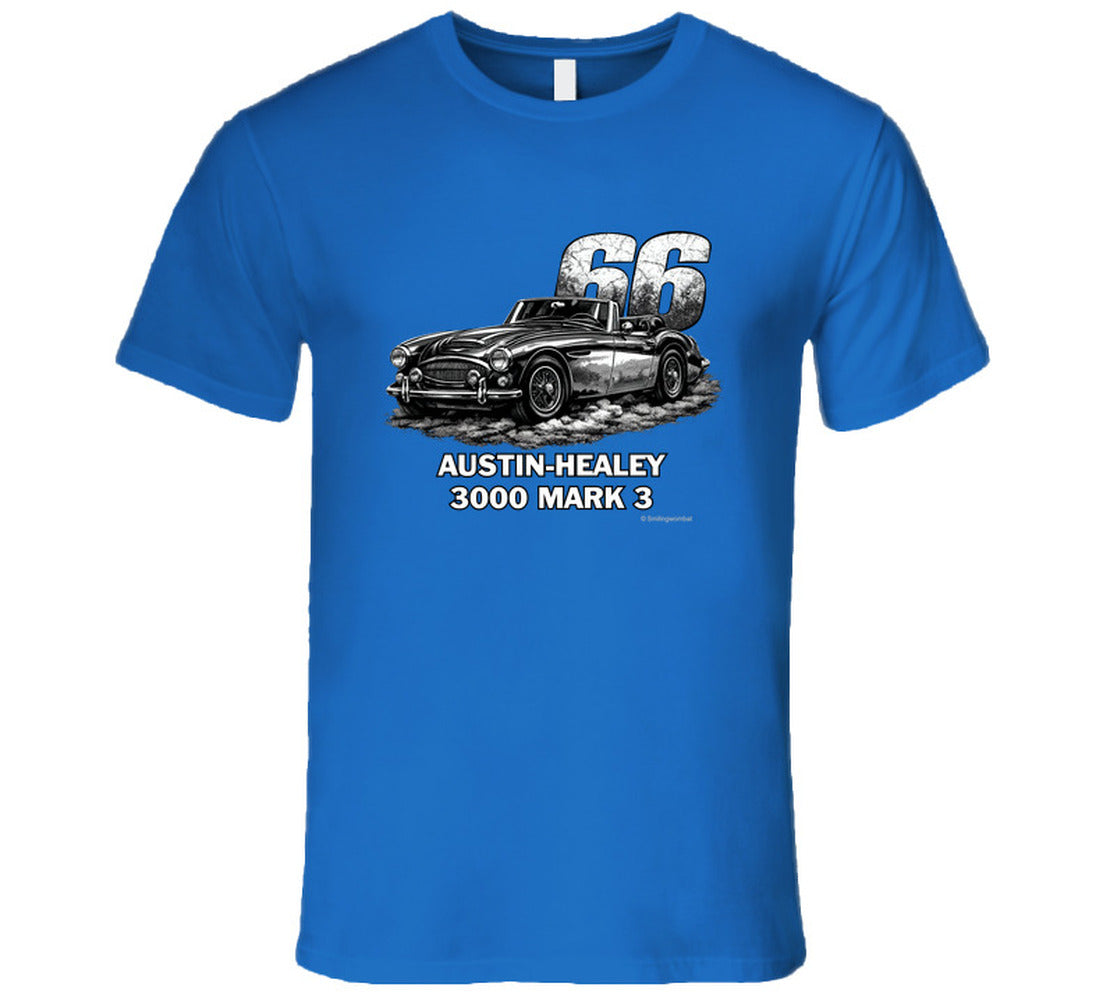 1966 Austin-Healey 3000 MK3 vintage distressed graphic t-shirt in royal blue