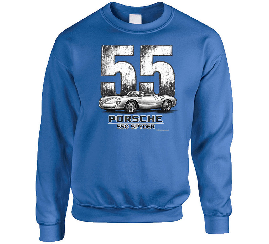 Vintage Porsche 550 Spyder race number 55 sweatshirt in royal blue