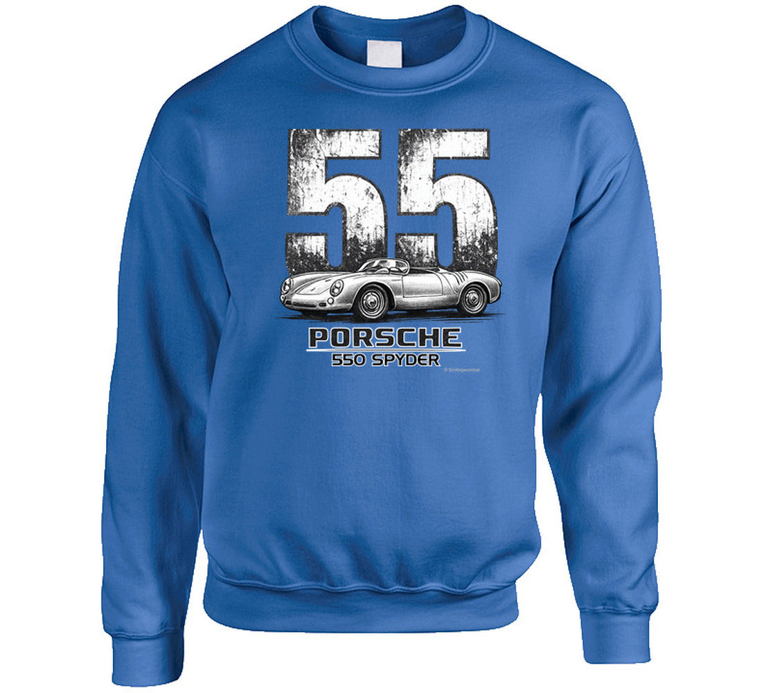 Vintage Porsche 550 Spyder race number 55 sweatshirt in royal blue