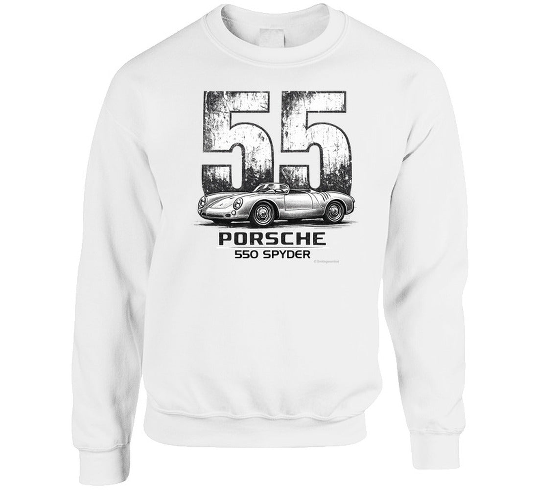 1955 Porsche 550 Spyder retro racing graphic crewneck sweatshirt in white