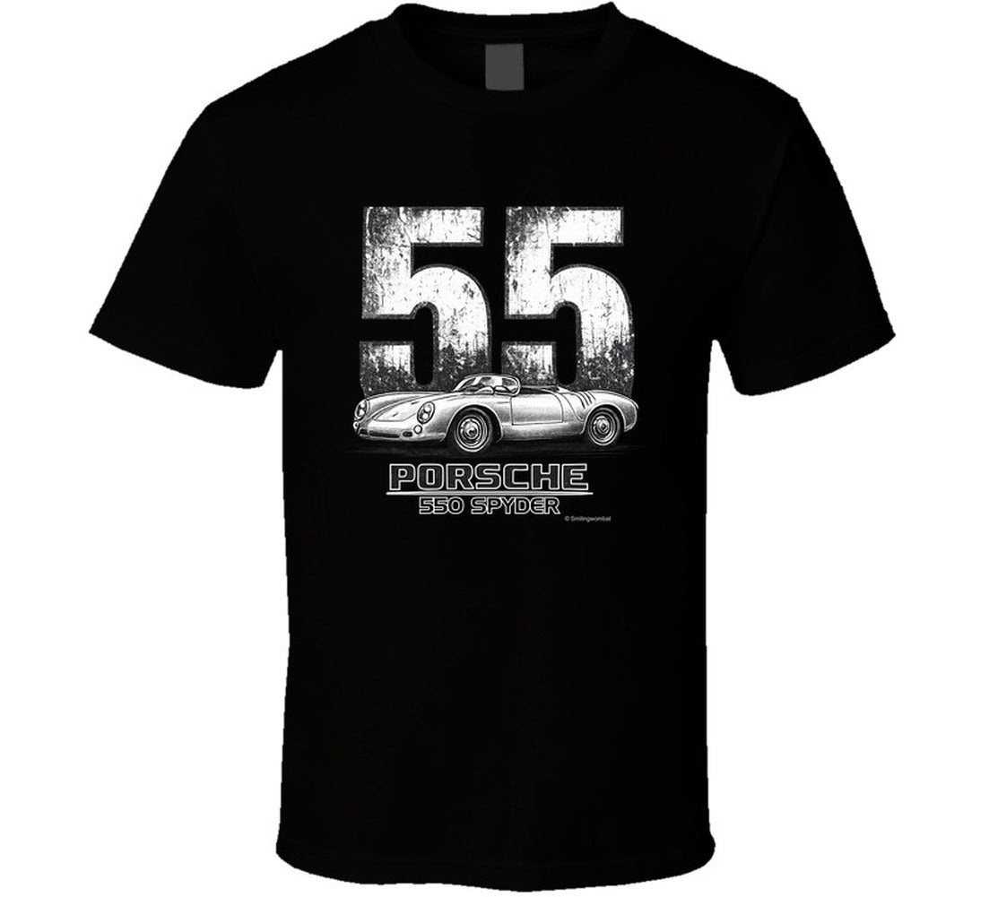 Porsche 550 Spyder bold race number 55 graphic tee in black