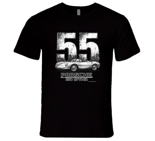 Porsche 550 Spyder bold race number 55 graphic tee in black