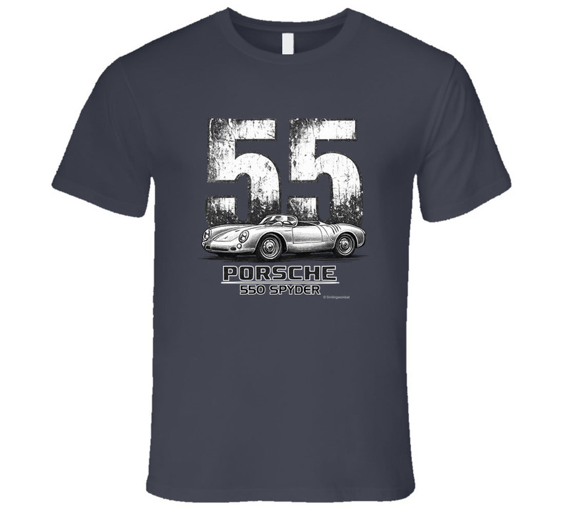 Distressed Porsche 550 Spyder vintage race shirt in charcoal grey