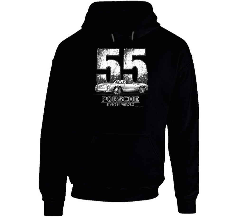 Porsche 550 Spyder bold distressed race design pullover hoodie in black