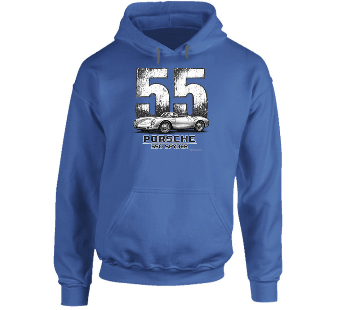Vintage Porsche 550 Spyder race number 55 hoodie in royal blue