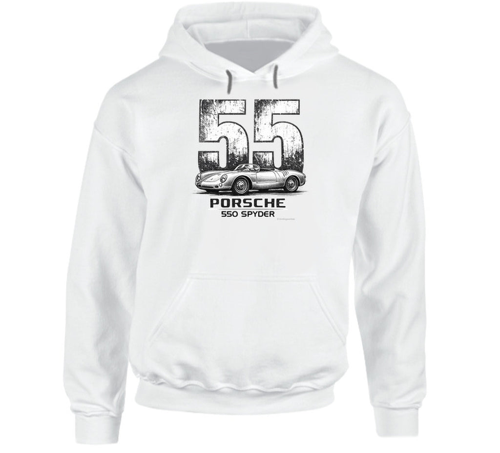 1955 Porsche 550 Spyder vintage racing graphic hoodie in white