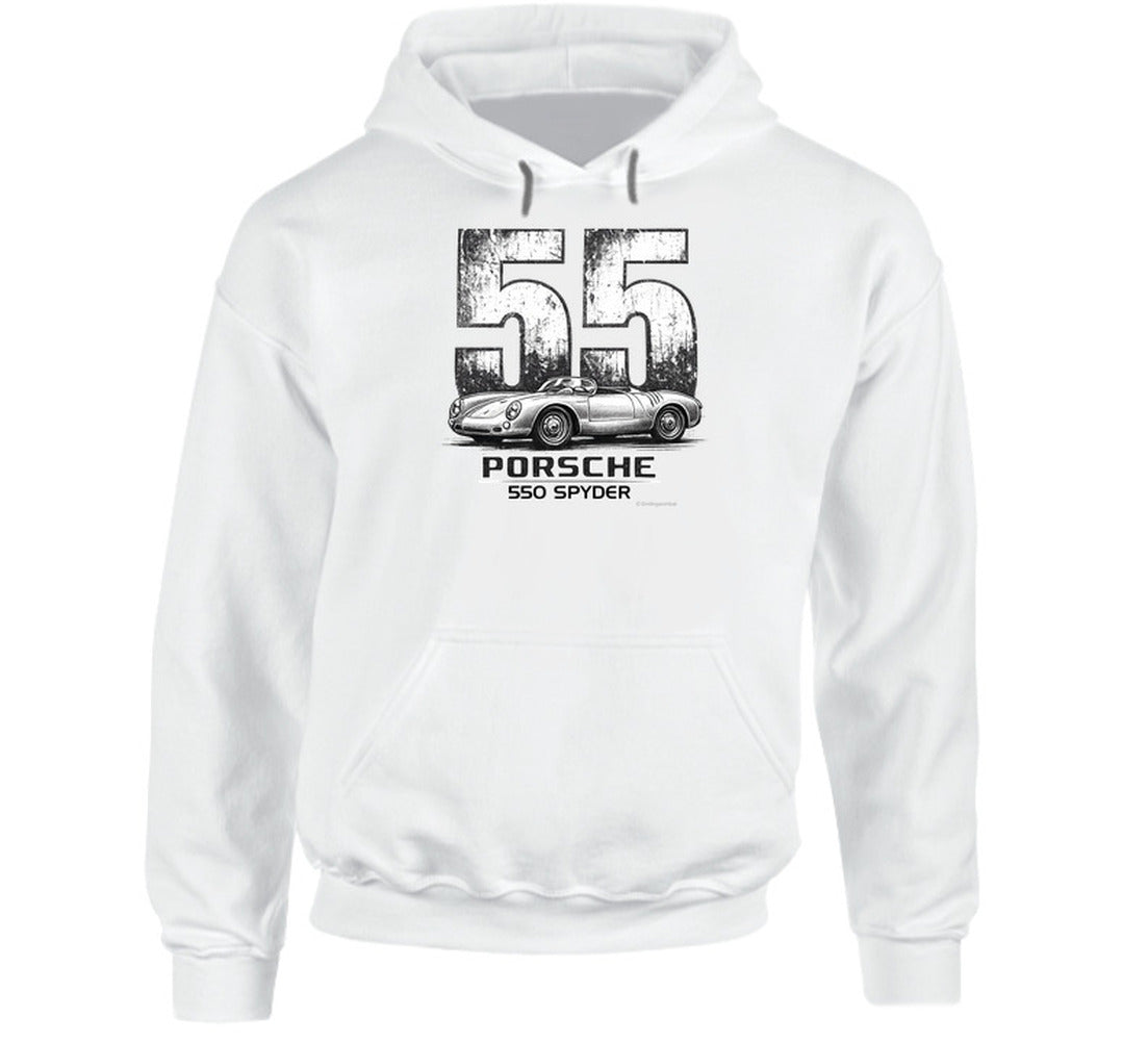 1955 Porsche 550 Spyder vintage racing graphic hoodie in white