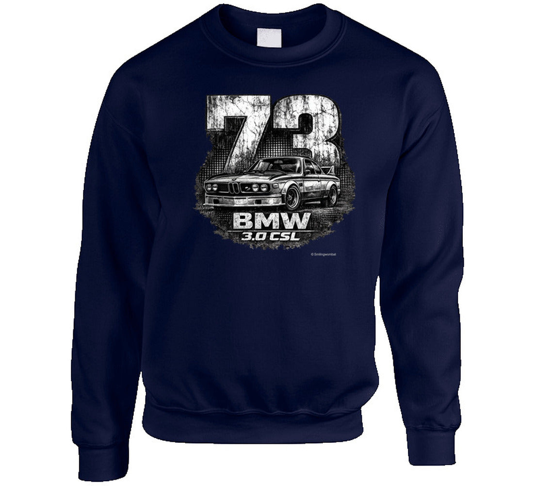 1973 BMW 3.0 CSL distressed vintage racing graphic sweatshirt in navy