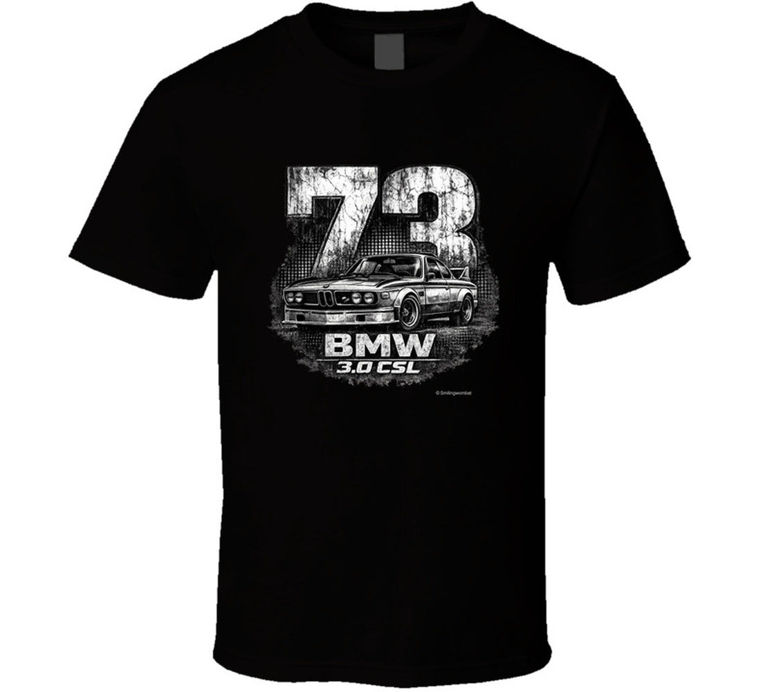 1973 BMW 3.0 CSL distressed vintage racing graphic t-shirt in black