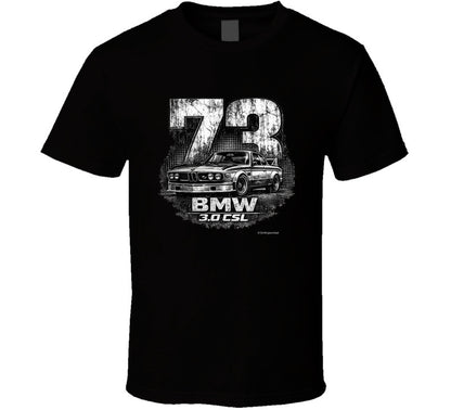 1973 BMW 3.0 CSL distressed vintage racing graphic t-shirt in black