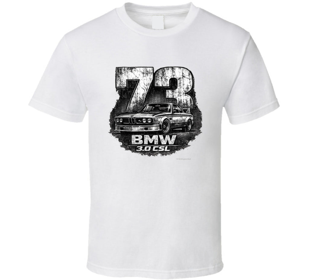1973 BMW 3.0 CSL distressed vintage racing graphic t-shirt in white