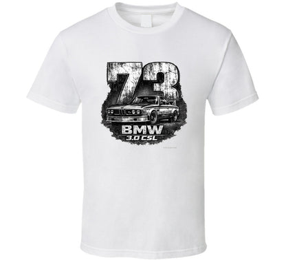 1973 BMW 3.0 CSL distressed vintage racing graphic t-shirt in white