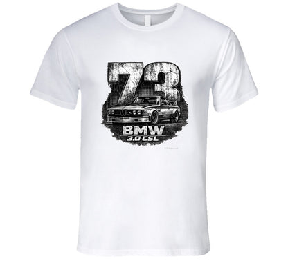1973 BMW 3.0 CSL distressed vintage racing graphic t-shirt in white