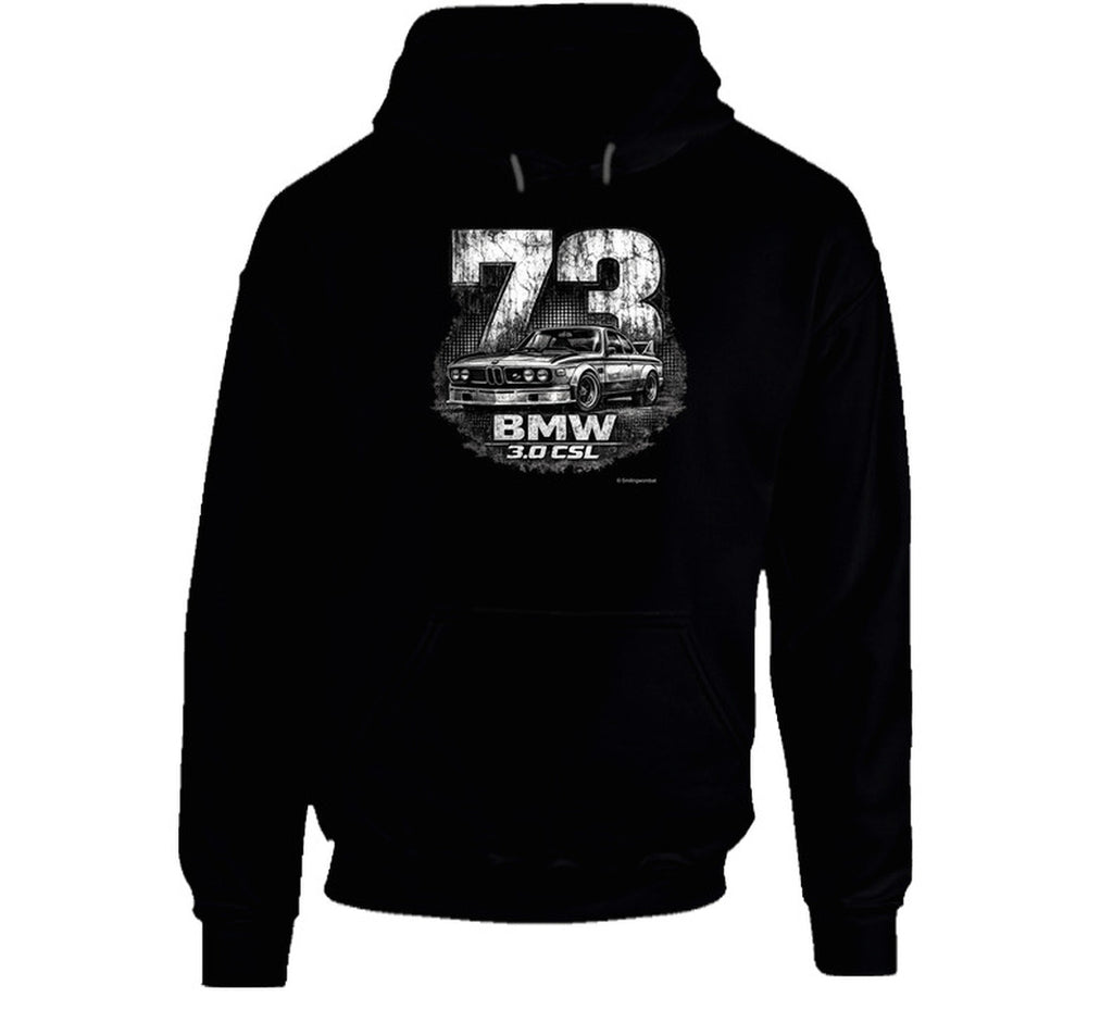 1973 BMW 3.0 CSL distressed vintage racing graphic hoodie in black