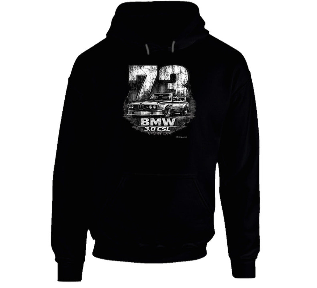 1973 BMW 3.0 CSL distressed vintage racing graphic hoodie in black