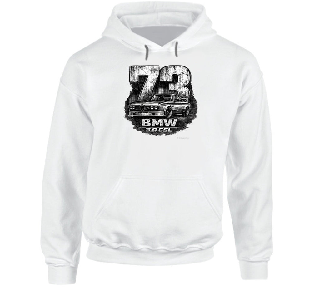 1973 BMW 3.0 CSL distressed vintage racing graphic hoodie in white