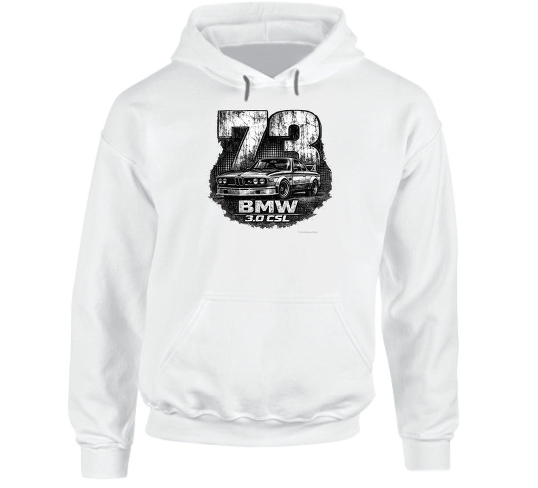 1973 BMW 3.0 CSL distressed vintage racing graphic hoodie in white