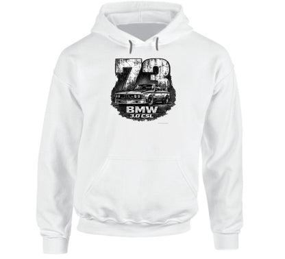 1973 BMW 3.0 CSL distressed vintage racing graphic hoodie in white