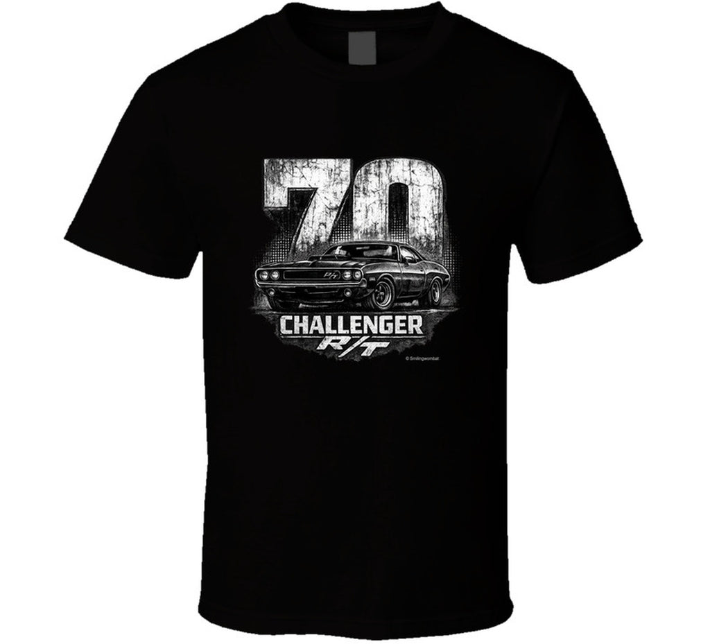 1970 Dodge Challenger R/T muscle car graphic tee in black