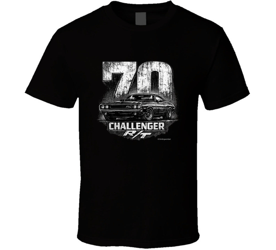 1970 Dodge Challenger R/T muscle car graphic tee in black