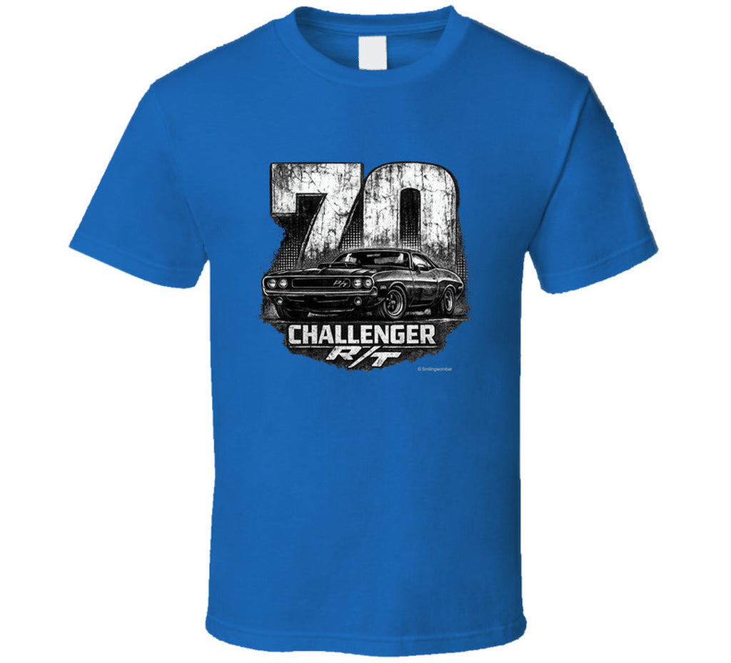 1970 Dodge Challenger R/T retro muscle car t-shirt in royal blue