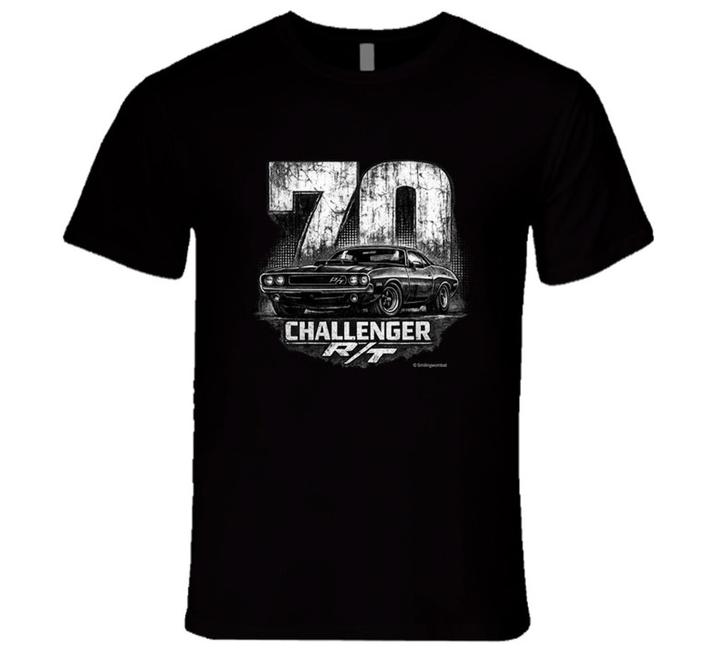 1970 Dodge Challenger R/T muscle car graphic tee in black