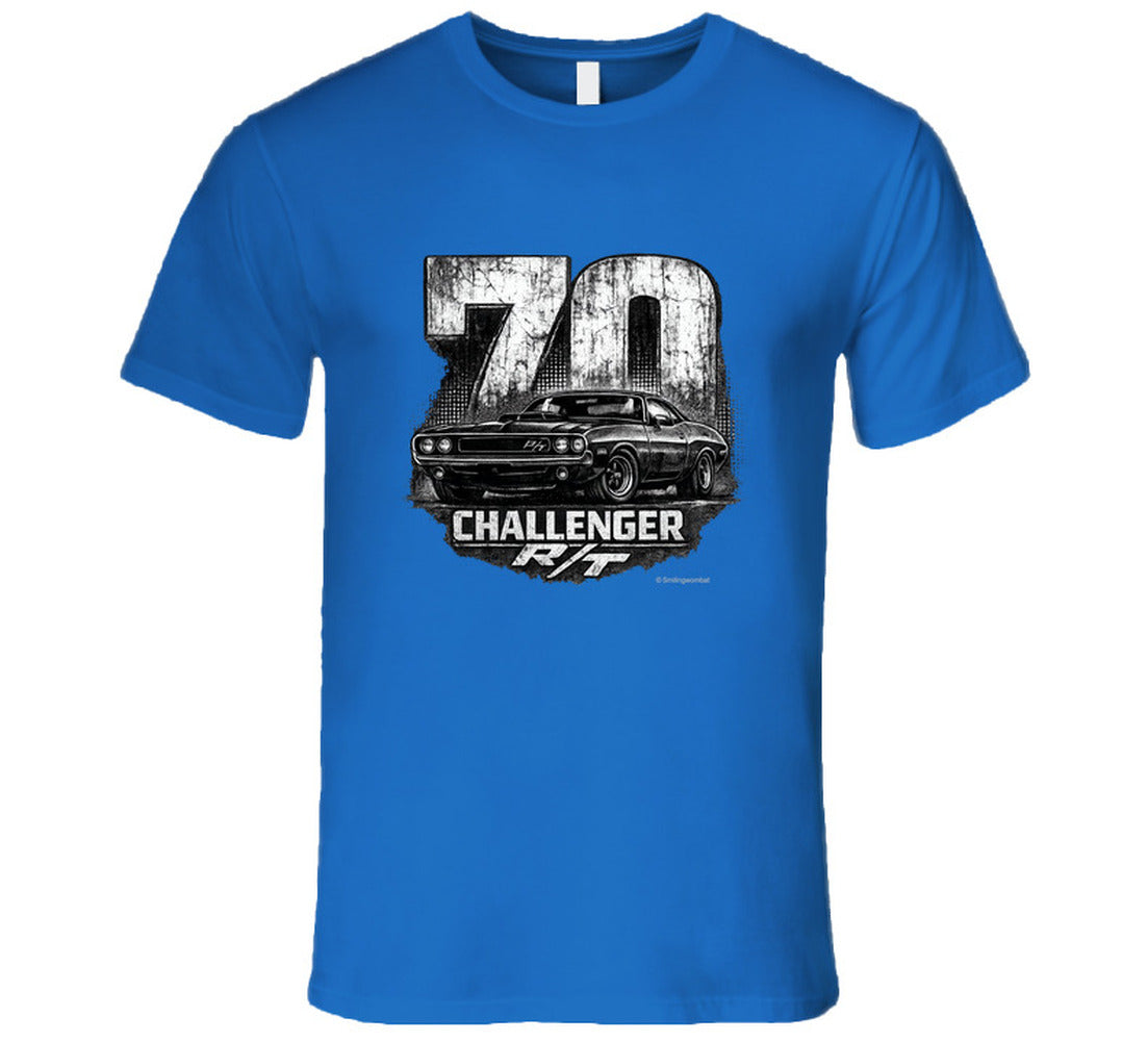 1970 Dodge Challenger R/T retro muscle car t-shirt in royal blue