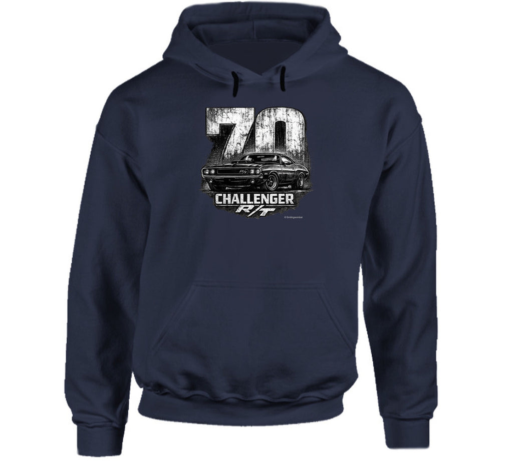 1970 Dodge Challenger R/T Mopar graphic hoodie in navy blue