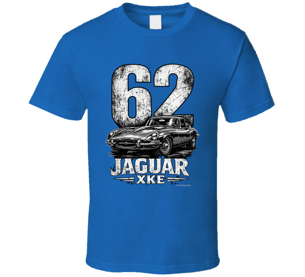 1962 Jaguar XKE classic car graphic t-shirt in royal blue