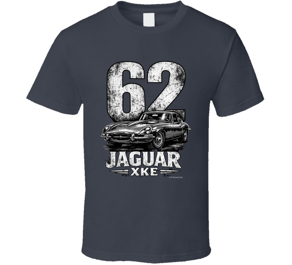 1962 Jaguar XKE vintage automotive tee in charcoal grey