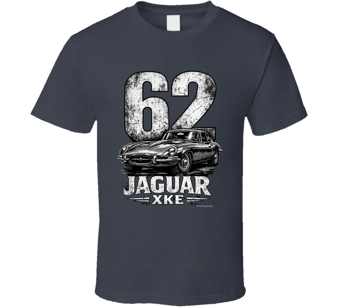1962 Jaguar XKE vintage automotive tee in charcoal grey