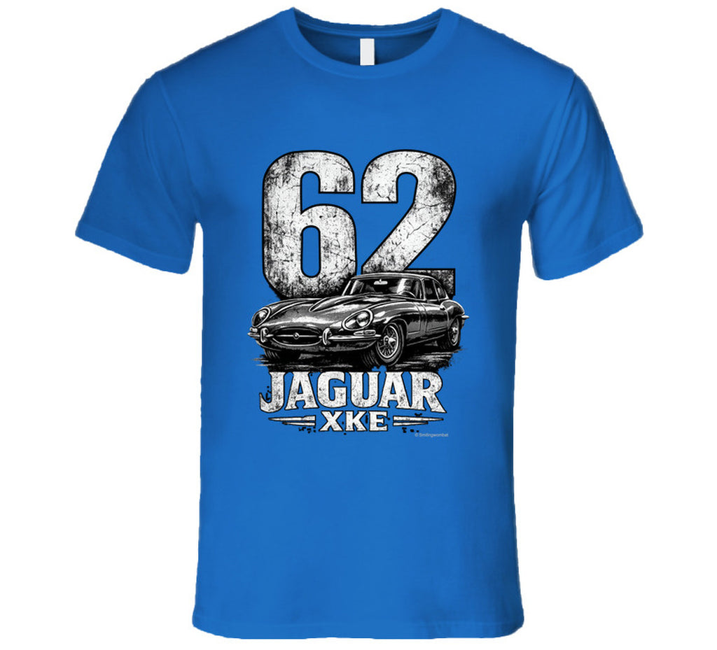 1962 Jaguar XKE classic car graphic t-shirt in royal blue