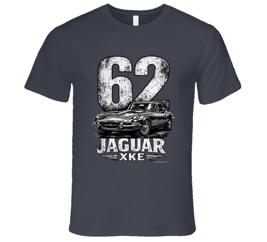 1962 Jaguar XKE vintage automotive tee in charcoal grey